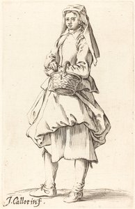 かごを持つ農民の女性、左向き 作： Israel Henriet after Jacques Callot