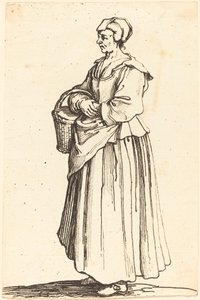 農民, 女, ∥で∥, バスケット, 中に, プロフィール, 正面を向いている, 左 作： Israel Henriet after Jacques Callot