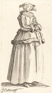 手を組んで右向きの若い女性 作： Israel Henriet after Jacques Callot