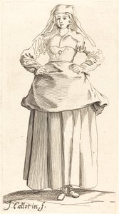 若い女性, ∥で∥, 手, 上に, 腰, 正面図 作： Israel Henriet after Jacques Callot