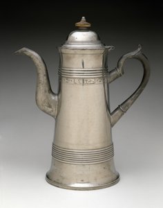 コーヒーポット、c。 1820〜1840（ピューター、木材） 作： Israel Trask