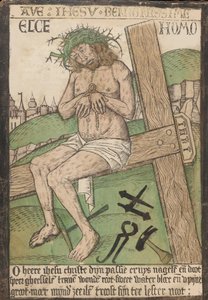 15 世紀後半の男としてのキリストの木版画である受難の 12 の彫刻を含むアルバム。 作： Israhel van Meckenem