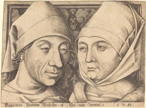Israhel van Meckenem と彼の妻 Ida の二重の肖像画、c. 1490年。 作： Israhel van Meckenem