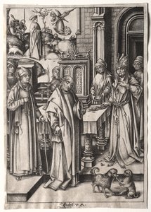聖母の生涯：ヨアヒムの供物を拒む大祭司 作： Israhel van Meckenem