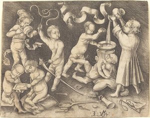 遊んでいる7人の子供、c。 1490年。 作： Israhel van Meckenem
