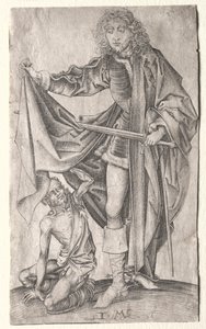 物乞いのためにマントを割る聖マーチン 作： Israhel van Meckenem