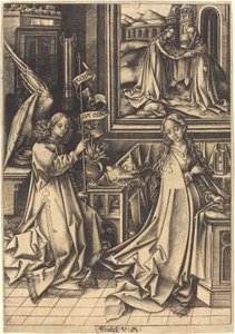 受胎告知、c。 14901500。 作： Israhel van Meckenem