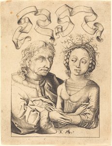 愚かな老人と少女、c。 14801490。 作： Israhel van Meckenem