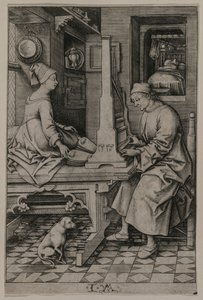 オルガン奏者とその妻、1495-1503年。 作： Israhel van Meckenem