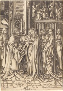 寺院でのプレゼンテーション、c。 14901500。 作： Israhel van Meckenem