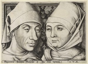 妻アイダとの自画像c。 1490 作： Israhel van Meckenem the younger