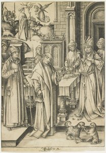 大司祭がヨアヒムの献金を拒否c。 1490-1500 作： Israhel van Meckenem the younger