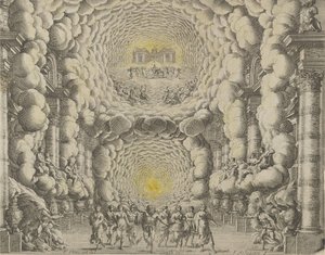 ジャコモ・トレッリ・ダ・ファーノがバレエ「Les Noces de...」のために制作した劇場セットのデザイン、1654 作： Israël Silvestre