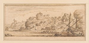 右側に改装中の船がある海岸の景色 海辺の風景を描いた版画シリーズのデザイン（シリーズ名） 作： Israël Silvestre