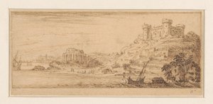 右側の帆船の船長と海岸の景色 海辺の風景を描いた版画シリーズのデザイン（シリーズタイトル） 作： Israël Silvestre