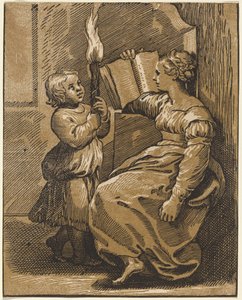 シビル・リーディング 作： Italian 16th Century, after Ugo da Carpi, after Raphael