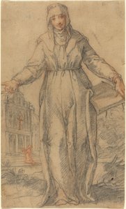 女性聖人 (アッシジの聖クラーレか、シエナの聖カタリナか?) 作： Italian 17th Century