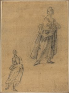 立っている女性の 2 つの研究 作： Italian 17th Century