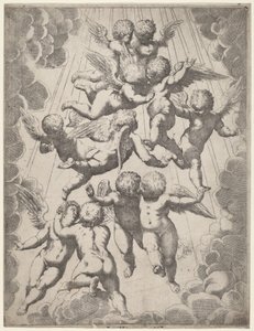 栄光の天使のグループ 作： Italian 17th Century, after Guido Reni, after Luca Cambiaso