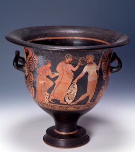 クマエの供物シーンを表すクラテル（テラコッタ、前320～310年）。 作： Italian Peninsula