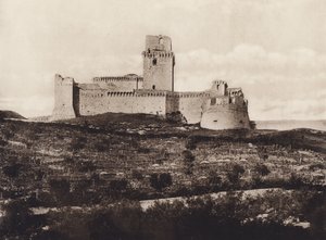 アッシジ: ラ ロッカ、14 世紀 (白黒写真) 作： Italian Photographer