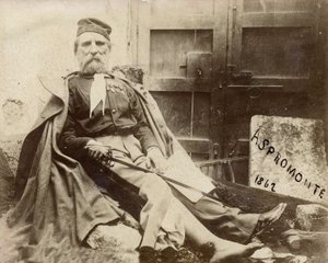 1862年に足を負傷したジュゼッペ・ガリバルディのアスプロモンテでの写真 作： Italian Photographer