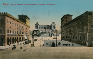 ヴェネツィア広場とイタリアのローマ、ビクターエマニュエル2世の記念碑。 1913年に送られたはがき。 作： Italian Photographer