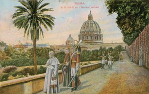 ローマ教皇バチカンの庭園にある教皇ピオ十世。 1913年に送られたはがき。 作： Italian Photographer