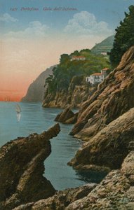 イタリア、ポルトフィーノ。地獄の峡谷。 1913年に送られたはがき。