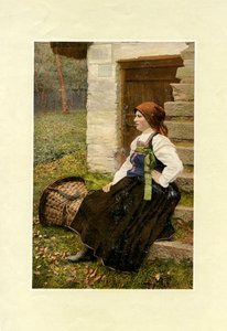 大きなバスケットを地面に置いた民族衣装を着た女性（ピエモンテ州サッビア、撮影：V M
