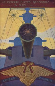 蜘蛛の巣に覆われたドイツの戦艦（カラーリトグラフ） 作： Italian School