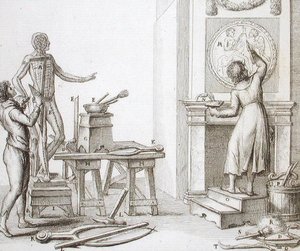 彫刻家のスタジオ、1800年頃（彫刻） 作： Italian School