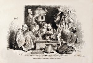 1869年のトゥールデュモンドのイタリア語版の小さなパーティーの酒 作： Italian School