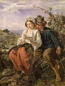 木の収集家と少女の読書 作： Italian School