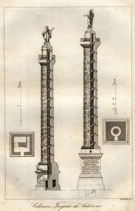 ローマのトラヤヌスの列柱（トラジャネの列柱）（113年）とアントニヌス・ピウスの列柱（161年）の断面図-「Usi e Costumi di Tutti i Popoli dell