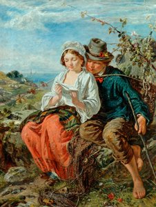 漁師の少年と少女の読書、1850-79 作： Italian School