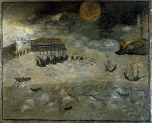 港の嵐。ナポリのマドンナ・デル・アルコ教会から出土した17世紀のエクス・ヴォト。 作： Italian School
