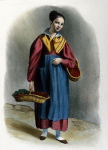徘徊する若いイチゴ売りの女性。1830年のロカルノのミラノのメティエ彫刻。