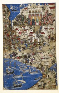 追加 27695 f.5 1288 年のエジプトのスルタンによるシリアのトリポリの占領、悪徳に関する論文 (ベラム) から 作： Italian School