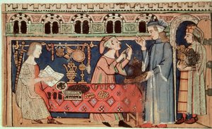追加 27695 f.7v The Pawnbroker, from the Treatise on the Vices (vellum) 作： Italian School