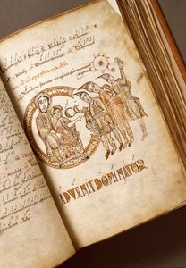 マギの崇拝 ボローニャ派の写本。(Ms.123-Foglio 40 r) 11世紀 ローマ、ビブリオテカ・アンジェリカ 作： Italian School