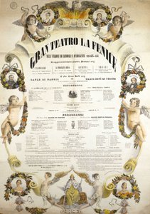 1843-1844年シーズンのヴェネツィアのフェニーチェ劇場のポスター。 作： Italian School