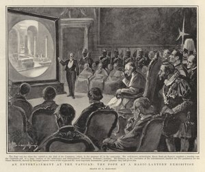 バチカンでの余興、マジック・ランタン展でのローマ法王（リトグラフ） 作： Italian School