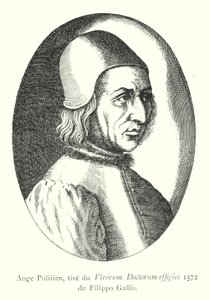 フィリッポ・ガリスが1572年に制作した「Virorum Doctorum」の肖像画に描かれた「ポリティアヌスの天使」（エングレーヴィング 作： Italian School