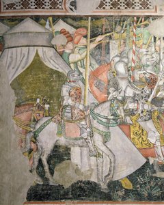 馬に乗った軍隊、戦闘シーンの詳細（フレスコ画） 作： Italian School