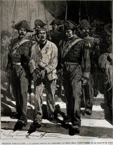 1878年にナポリでイタリア王ウンベルト1世（ハンバート1世）を襲撃したジョヴァンニ・パッサナンテ（1849-1910）を逮捕。この事件に触発された詩人ジョヴァンニ・パスコリ（1855-1912）が頌歌を残しています。19世紀のエングレーヴィング