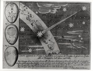 おとめ座の間にローマに現れ、1680年11月まで見え続けた彗星の占星術図 作： Italian School