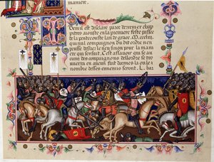 十字軍時代の戦闘シーン - ナポリ、聖霊の騎士団（聖霊の騎士団）の制定物の詳細 作： Italian School
