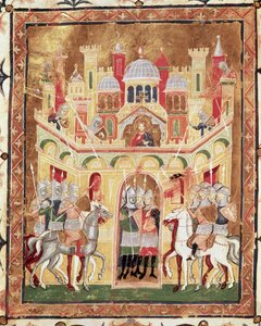 Burcardus TheutonicusまたはBurion of Mount SionによるDescriptio Terrae Sanctaeからエルサレムの壁での戦闘シーン 作： Italian School