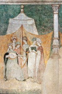 Bicocca degli Arcimboldi: 15 世紀のフレスコ画、音楽を演奏する女性の詳細 (フレスコ画) 作： Italian School